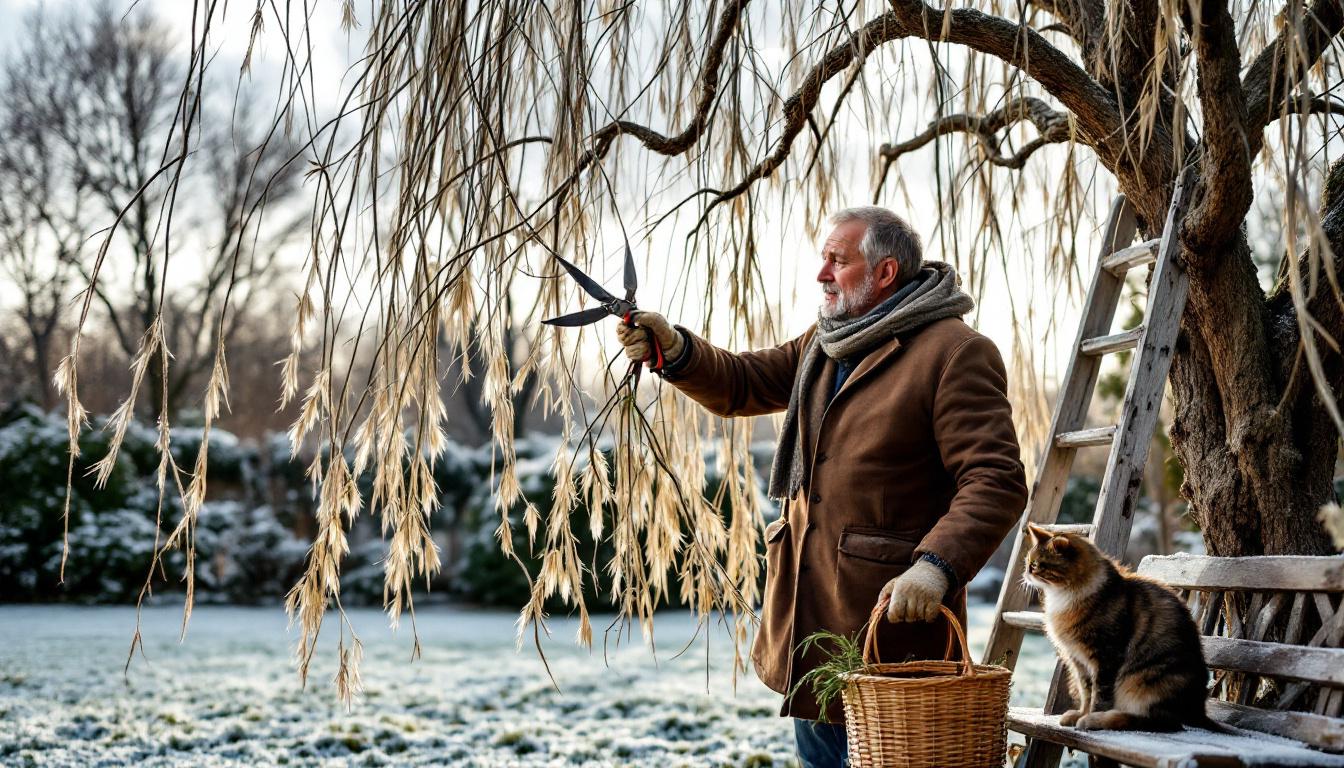 leer hoe je deze snelgroeiende treurwilg in december correct snoeit om wildgroei te voorkomen en je tuin netjes te houden.
