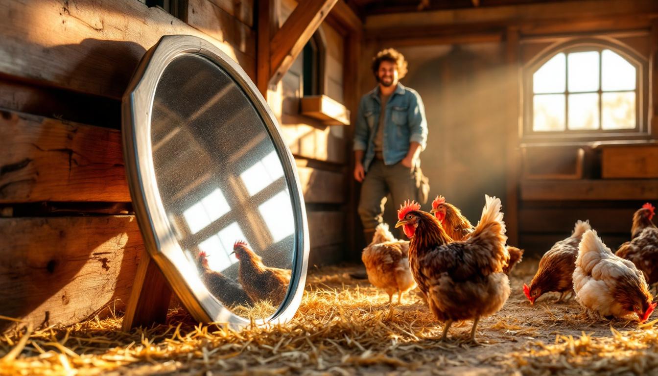 ontdek hoe een simpele spiegel in het kippenhok jouw kippen rustiger en productiever maakt met deze verrassende truc.