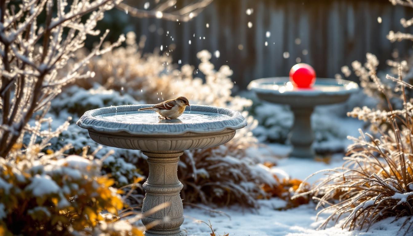 houd het vogelbad ijsvrij met deze slimme truc: gebruik een bal om het water langer bevroren te voorkomen en zorg ervoor dat uw vogels altijd kunnen drinken.
