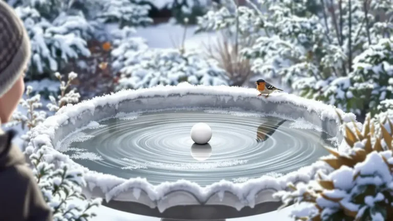 Een eenvoudige bal in het vogelbad voorkomt dat het water de hele winter bevriest.