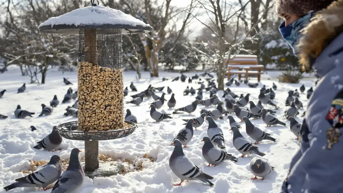 Houtduiven in de winter: moet je ze echt toegang geven tot de voederhuisjes in de tuin?