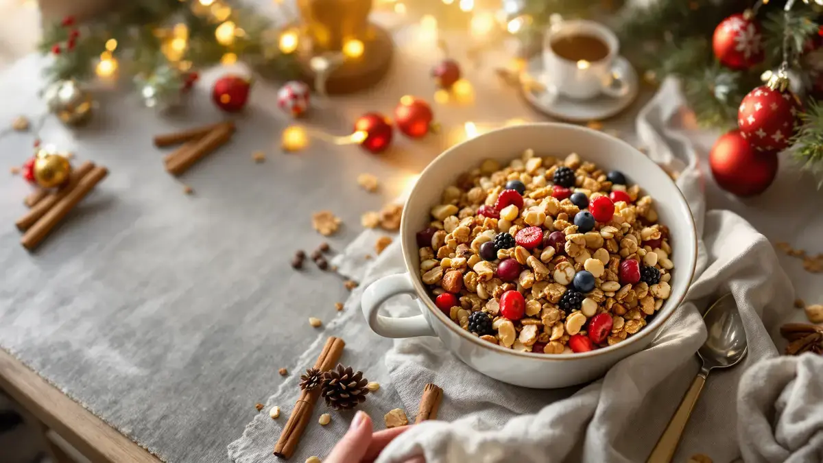 Kerstgranola: de avond ervoor bereid redt moeiteloos het ontbijt op 25 december