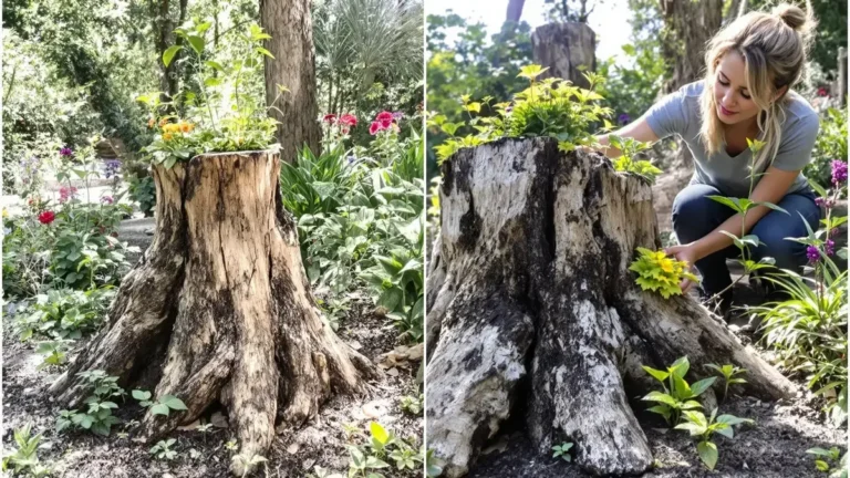 Een oude stronk kan zonder ingrijpende ingrepen worden omgevormd tot plantensteun.