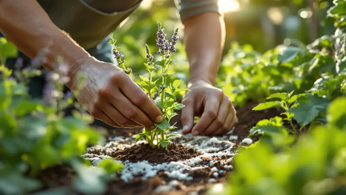De precieze handeling van een tuinder om slakken zonder chemische middelen te verjagen
